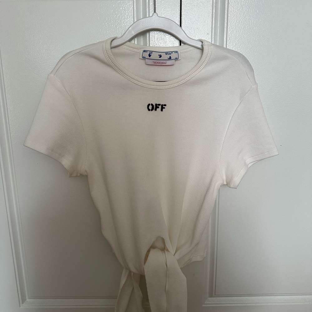 Off-White Black and White Tie-Front Short Sleeve Tee